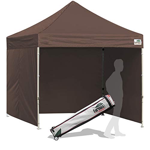 Image of Eurmax USA 8x8 Pop Up Canopy Tent,Commercial Tent with Patented No-Tip Rolling Bag,4 Zippered Removable Walls,UV & Water Resistant Canopy Top,Heavy Duty Outdoor Gazebo,Instant Shelter(Cocoa)