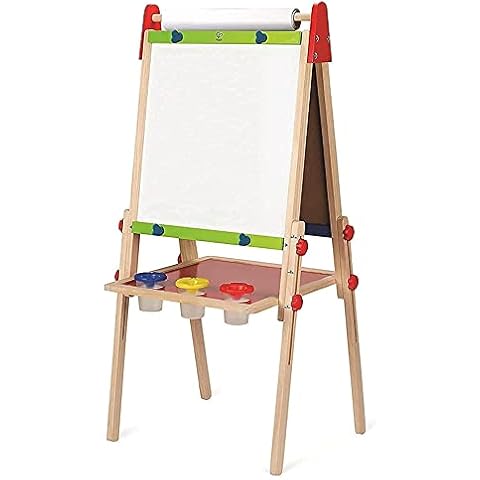 Hape Kinder Spiel-Tafel aus Holz| Preisgekrönte doppelseitige Kindertafel höhenverstellbar mit Papierrolle, Kreidetafel, Whiteboard, Magnete und 3 Malschüsselchen Cover