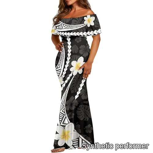 Image of Polynesian Dresses for Women Off Shoulder Maxi Dress Puletasi Samoan Dresses S-7XL
