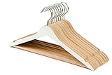 OGIVO Stilvoller Kleiderbugel Weiß Holz Zweifarbige 10er Set Holzbügel mit Hosengürtel und Ausschnitten für einen Rock 360 Grad drehbar Hemd Anzug