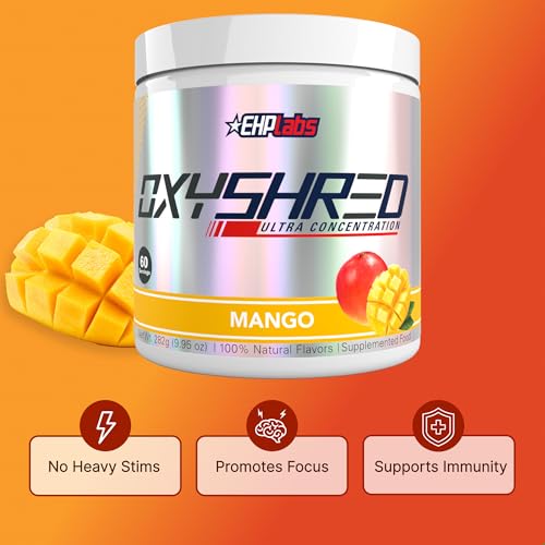 Image of EHP Labs OxyShred Pre Workout Powder - Preworkout Powder with L Glutamine & Acetyl L Carnitine, Energy Boost Drink - Mango, 60 Servings