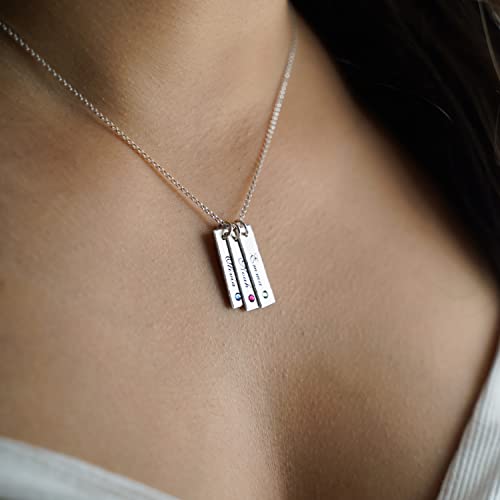 AJ's Collection Unity in Three with Crystal Birthstone Setting Personalized Charm Necklace. Customized Pendants with Names of Your Choice. Choose Up to 3 Birthstones, and 925 Chain. Gifts for Her3