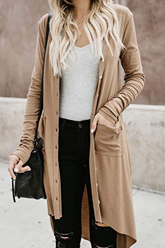 Image of Alaster Queen Women's Open Front Cardigan Button Down High Low Hem Knitted Cardigan Outwear with Pockets