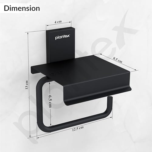 Image of Plantex 304 Grade Stainless Steel Bathroom Toilet Paper Holder with Mobile Stand /Toilet Tissue Holder /Bathroom Accessories (Crystal, Black)