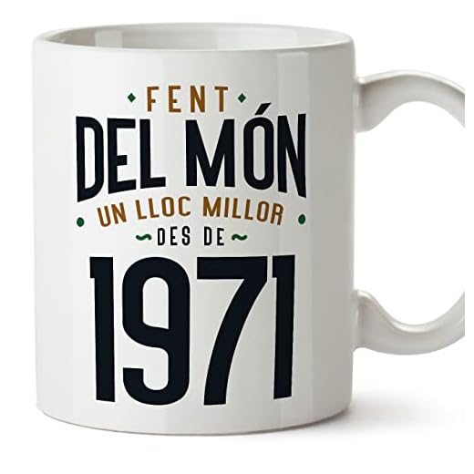 MUGFFINS Tazas 1971 Cumpleaños - En Catalán - Fent del Món un Lloc Millor - 11 oz / 330 ml - Regalo original y divertido