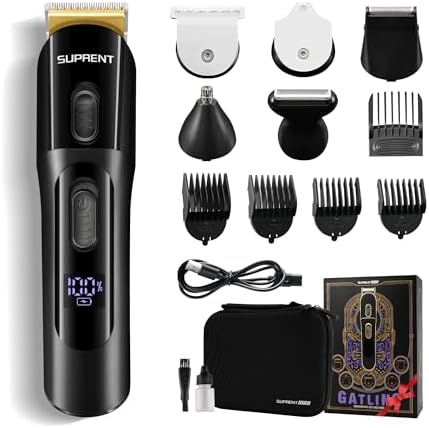 SUPRENT Beard Trimmer for Men - 16 Pieces Mens Grooming Kit with Electric Beard Trimmer, Adjustable Hair Trimmer, Hair Clippers, Razors for Beard, Hair, Body, Groin, Nose & Ear, Waterproof IPX7