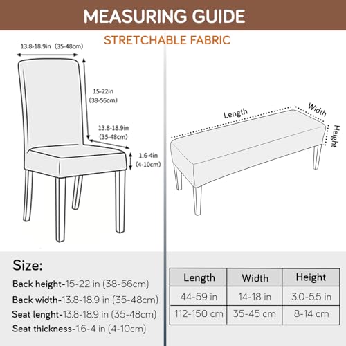 Image of HOKIPO 'SereneSolids' 140 GSM Polyester Blend Cover Set for 4 Dining Chairs + 1 Dining Bench, Brown (AR-6282-BR)