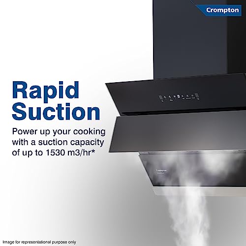 Image of Crompton SensoSmart Inclined 90cm Filter less Auto Clean Wall Mounted Chimney Black 1530 CMH - CHD-SSI90FLE-MBL