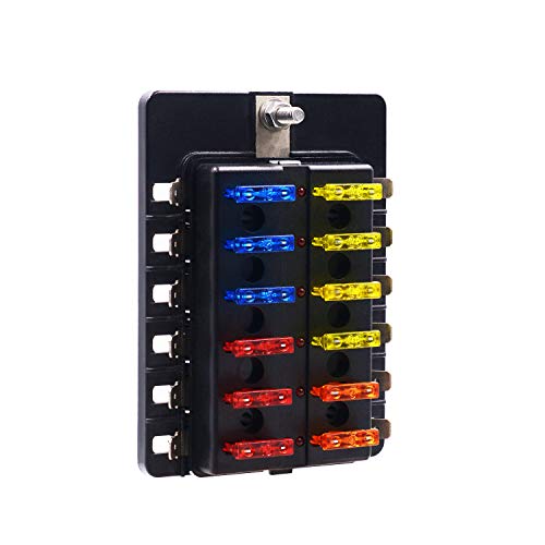 BlueFire 12 Way 30A 32V Blade Fuse Box Board with 24PCS Fuse + LED Warning Light for Car/Marine Boats/Automotive/Trike