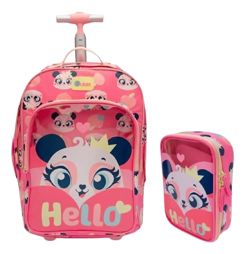 Puket - Kit Panda Romântico: Mochila Rodinha Grande + Estojo Grande Puket