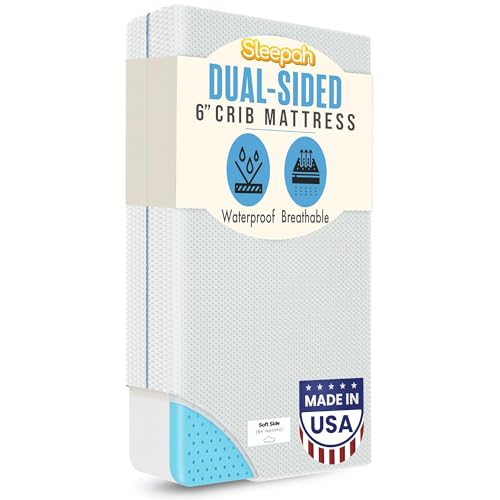 Sleepah 6' Crib & Toddler Bed Mattress - Made in USA – Waterproof Washable Breathable Soft Fabric - Dual Sided Cooling Memory Foam – CertiPUR & OKEO-Tex Certified Mattresses for Baby & Toddlers Blue