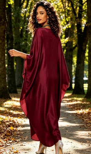 Image of RanRui Caftans for Women Solid Color Chiffon Plus Size Kaftan Dresses Beach Cover Up V Neck Batwing Sleeve Caftans Loungewear