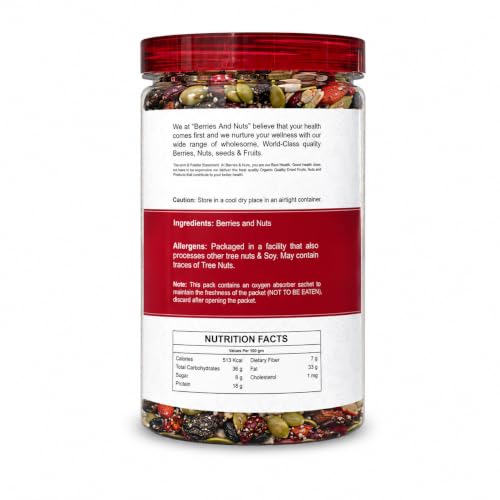 Image of Berries And Nuts Trail Mix | Berries & Seeds Mix | 200 Grams | 1 Bottle of 200 Grams | Cranberries, Blueberries, Gojiberries, Strawberries, Pumpkin, Sunflower, Chia, Watermelon, Flax Seeds