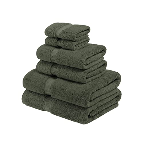 Superior Solid Egyptian Cotton Towel Set, Washcloths 13” X 13”, Hand Towels 20” X 30”, Bath Towels 30” X 55”, Forest Green, 6-Pieces #TOP6