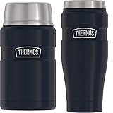 THERMOS Stainless King Vacuum-Insulated Food Jar, 24 Ounce, Midnight Blue Stainless King 16 Ounce Travel Tumbler, Matte Blue Bundle