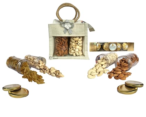 Image of NUTRI MIRACLE Raksha Bandhan Dry Fruits and Chocolate Gift Box with Jute Carry Bag | Rakhi Gift Hamper | Sibling Celebration
