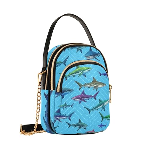 Watercolor Sharks Blue Sea Shoulder Handbags for Women Funny Phone Purse Chain Strap Handbag Quilted Zipper Lady Bowler Satchel2