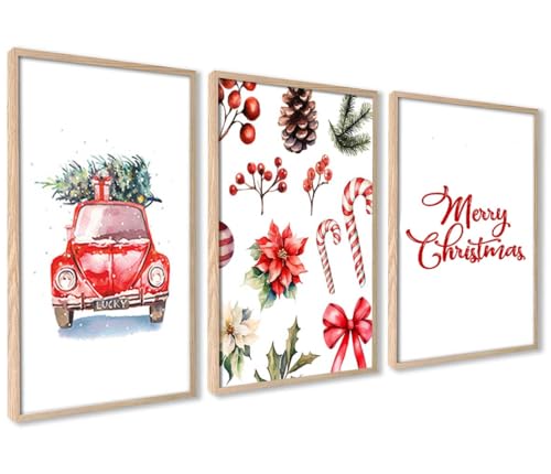ag.art deco® Merry Christmas Poster Set DIN A4 | Weihnachts Rot Auto...