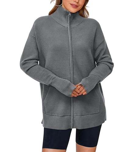 Image of PRETTYGARDEN Womens Long Sleeve Zip Up Ribbed Cardigan Sweaters