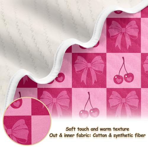 Image of Checkered Pink Cherries and Bows Baby Swaddle Blanket for Boys and Girls, Muslin Baby Receiving Swaddle Blanket, Soft Cotton Nursery Swaddling Blankets for Newborn Toddler Infant
