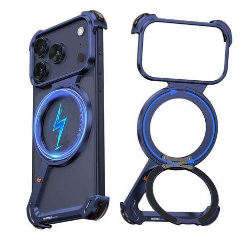Coque Z pour iPhone 17 Pro protection magnétique antichoc mince en métal bleu avec anneau