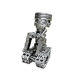 WQVSHRO Carved Piston Skull Face Sculpture, Gear Chain Base Resin Statue Machine Skeleton Figurine, Office Home Desk Ornament Gifts for Boys Men (Style B)