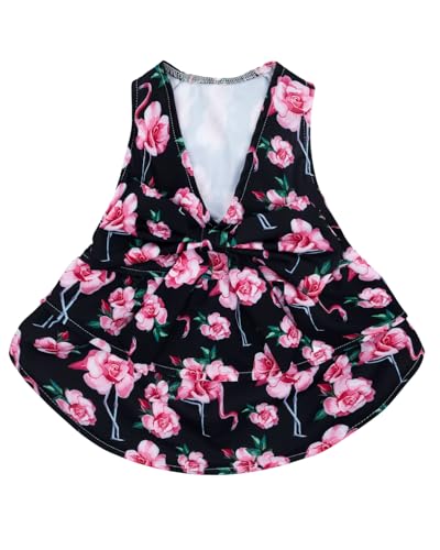 Image of CuteBone UPF50+ Dog Dresses for Small Dogs, Summer Sleeveless Deep V-Back Pet Dress with Big Bow, Breathable Swimwear Fabric, Cooling Stretchy Puppy Clothes for Outdoor Wedding Party Beach DV05XXS