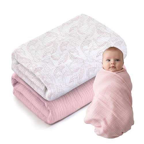 Image of LILY O LAUREL Muslin Swaddle Baby Blanket for Boys and Girls, 100% Cotton, Swaddles for Newborns, 47"x47", Soft Breathable Skin Friendly Warm – Pack of 2
