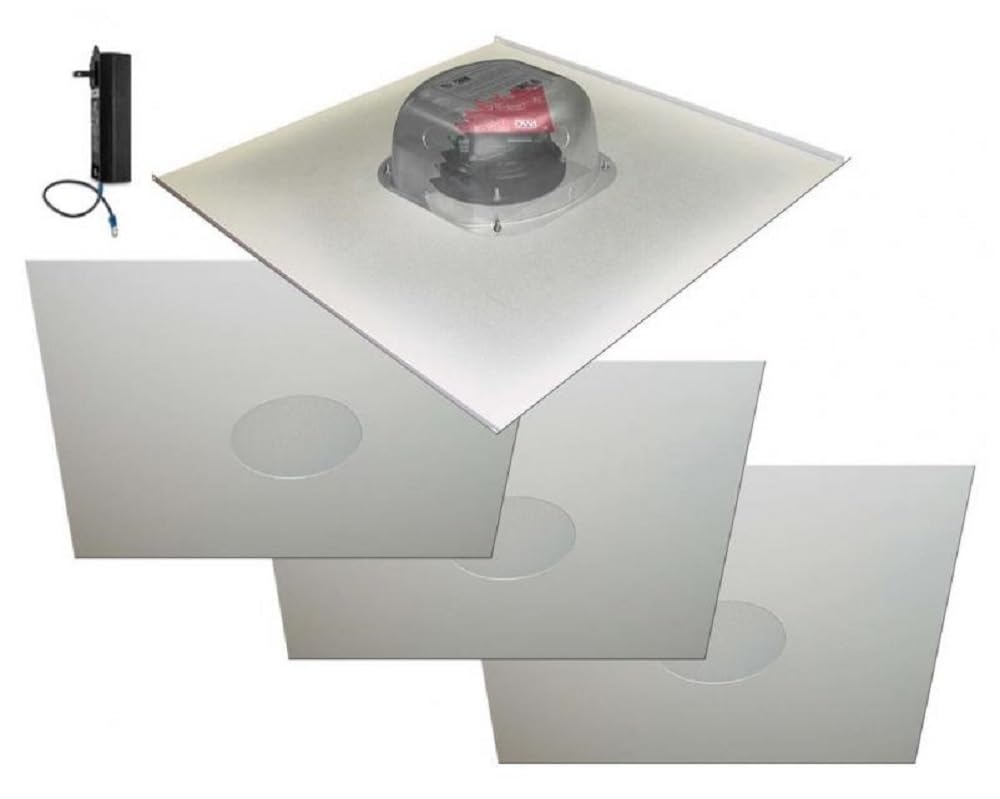 OWI Audio 2X2VG-HDTR64 Drop Ceiling Speakers on a 2X2 Tile and Backcan Assembly, 4 Speaker Package, Includes (4) 2x2 Vinyl Grill Ceiling Speaker with HD Amp and (1) 25/70/100V Transformer