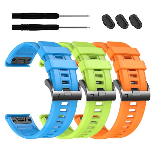 EZMVZKU Bracelete para Garmin Fenix 7X Pro Fenix 6X Pro Fenix 5X Plus Fenix 3 HR,26mm Quickfit Deportivo Silicona Correa Bracelets para Tactix 7 Pro Enduro 2 Descent Mk2i Tactix Delta, 3pack4