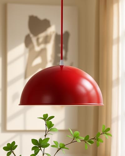 Homesake® Metallic Red Glossy Pendant Hanging Light, Hanging lamp 10" Modern Ceiling Light | Dome Shape Metal Lamp | Decorative Hanging Light for Kitchen, Dining, Living Room, Café & Restaurant