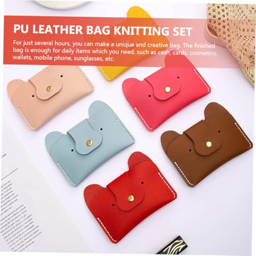 Beaupretty Selbstgemacht Pu Taschen Strickset Hund Cartoon Anfänger Bastelset für Münzbeutel Handgefertigt Geschenk Zubehör