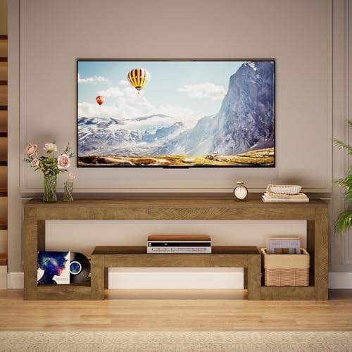 Image of Tribesigns 63-Inch TV Stand for 55 /60 /65 /75-Inch TVs, Farmhouse Entertainment Center with Open Storage Shelves, Wood Television Console for Living Room, Bedroom, Wood
