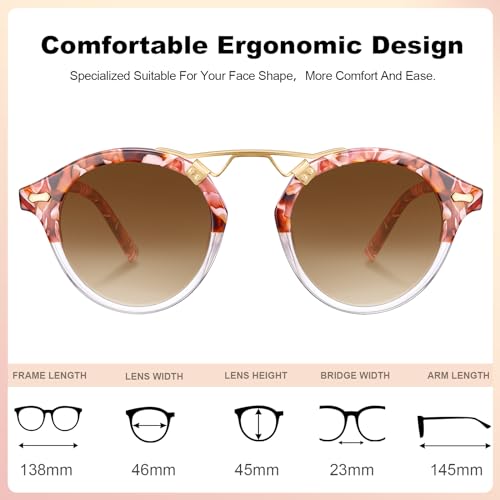 Image of CARFIA Small Face Acetate Polarized Sunglasses for Women UV Protection, Retro Double Bridge Eyewears Metal Brow Round Sunnies