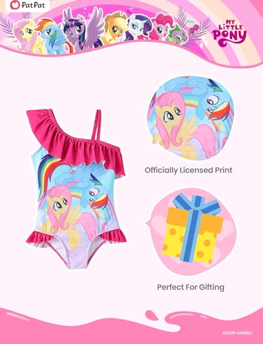 Image of My Litle Pony One Piece Swimsuit Pony Print Off-Shoulder Ruffle Summer Swimwear Beach Pool Kids, Pink, 2‑9 Years