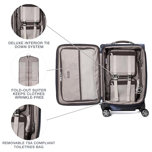 Image of Travelpro Platinum Elite Softside Expandable Carry on Luggage, 8 Wheel Spinner Suitcase, USB Port, Suiter, Men and Women, Navy Camouflage, Carry On 21-Inch