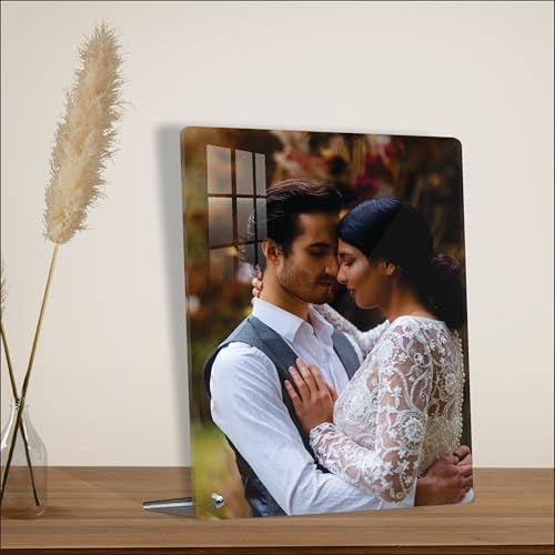 Giftplease Customised Photo Frame Personalized Text with Stand | TableTop Photo Frames | Photo Frame Anniversary Gift Birthday | Acrylic Photo Print Personalized (HORIZONTAL 8X6 Inches)