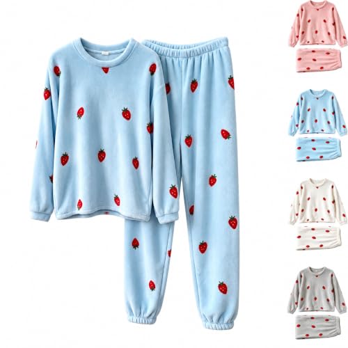 Aswuknt Womens Flannel Pajama Set Long Sleeve Winter Cute Fleece Sleepwear - image 1