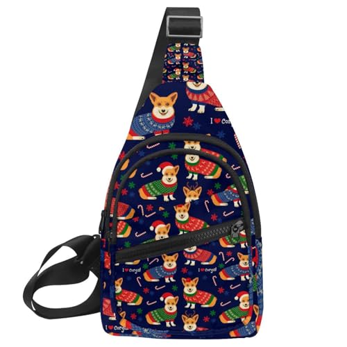 Sac bandoulière Corgi de Noël réglable pour libérer les mains
