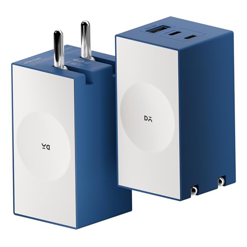 Image of DailyObjects POP 67W Triple Port GaN Charger Adapter with Foldable Pins|USB-C Dual Port & Type A Power Output|Fast Charging|Support iPhone 12 13 14 15 16 pro Max,ipad,Samsung,MacBook M1 M2-Blue