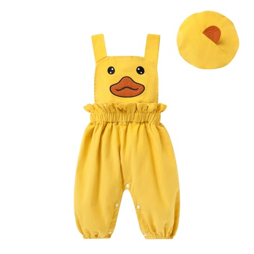 YOUNGER TREE Baby Boy Girl Overalls Newborn Infant Corduroy Suspender Pants Animal Romper Jumpsuit with Hat Toddler Clothes(0-3 Months Duck)