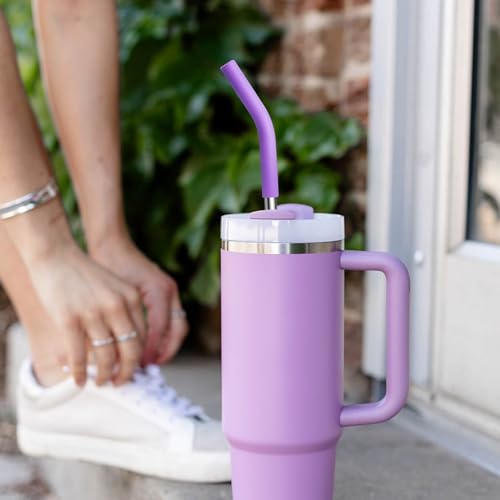 Image of 40 oz Metal Straw for Stanley Cup,Simple Modern, Meoky Tumbler, 5 Pcs Reusable Stainless Steel Straws with Silicone Tip, Replacement Straws for 40oz Tumblers, Cleaning Brush, 1 Portable Bag