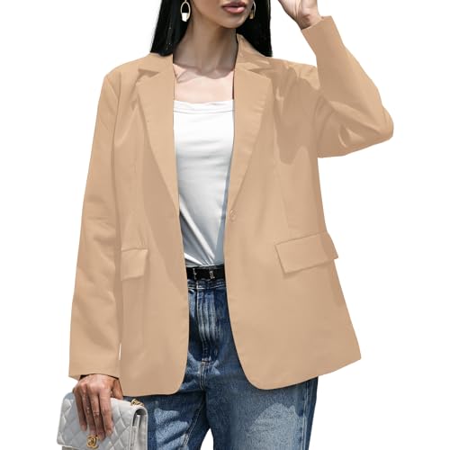 Women's Blazer Loose Fit Suit Jacket with One Button Closure
