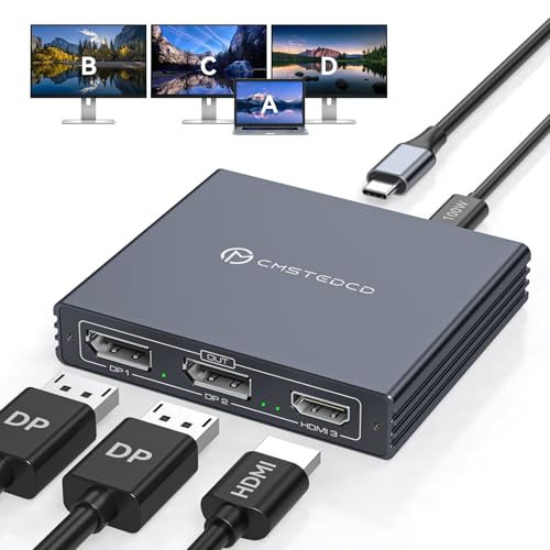 USBC zu HDMI & DisplayPort Splitter USB-C Thunderbolt Splitter für 3 Displays 4K@60Hz mit HDMI 2.0 & 2X DisplayPort 1.4 100W PD Unterstützt MST und SST Modi MST Extended Display nur für Windows