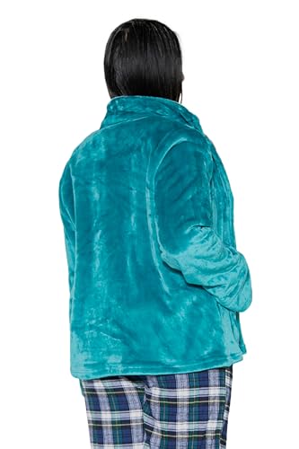 LA CERA Women's Fleece Bed Jacket with Stylish Banded Collar, Long Sleeves, Front Pockets, Button Front, 100% Polyester2