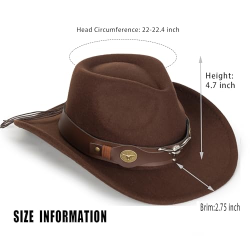 Image of Women-Classic-Western-Cowboy-Shapeable-Hat - Men-Roll-Up-Wide-Brim-Felt-Fedora-Hats-Cowgirl-Hat with Belt Buckle(M-L)