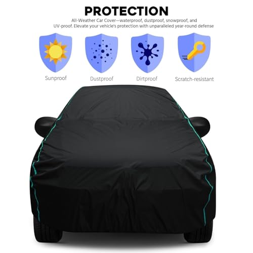 Image of 100% Waterproof Car Body Cover Compatible with Renaults Triber (2015 to 2026), with Mirror Pockets, Long Lasting Strong Durable Material, Bottom Elastic Triple Stitched (Black)