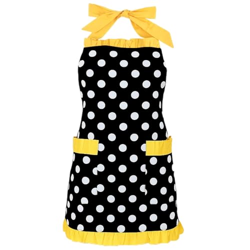 JWRHUH Tablier de Cuisine Femme Vintage - Coton Pur Doux - Tablier Rétro à Pois Années 50 Réglable avec Poches - Idéal pour...