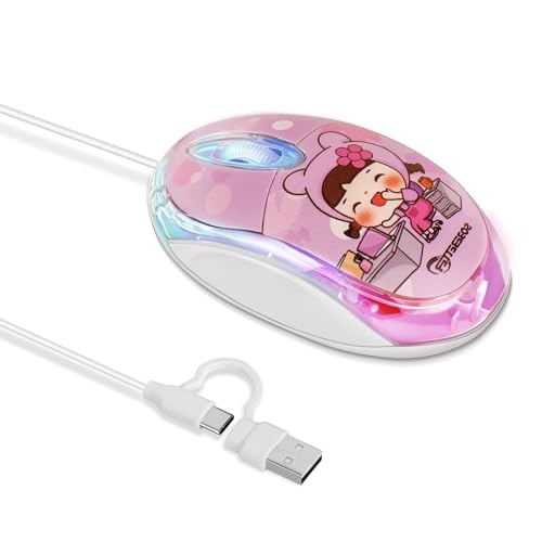 Souris USB Type-C rose filaire mignonne pour MacBook Pro et tablette Android