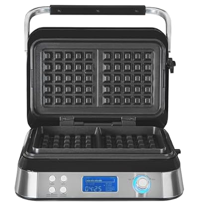 GUTFELS Waffeleisen WAFFLE 5010|Beschichtete Backplatten|1600 Watt| Timer|Display|Überlaufschutz|5 verschiedene Programme|rutschfeste Standfüße|Kabelaufwicklung|Überhitzungsschutz, Schwarz-inox